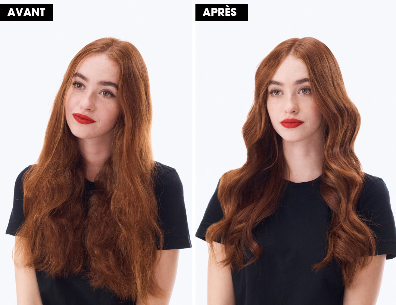 Avannt / après utilisation du ghd max sur cheveux longs et épais
