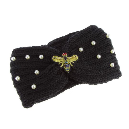 Bandeau de laine avec abeille noir