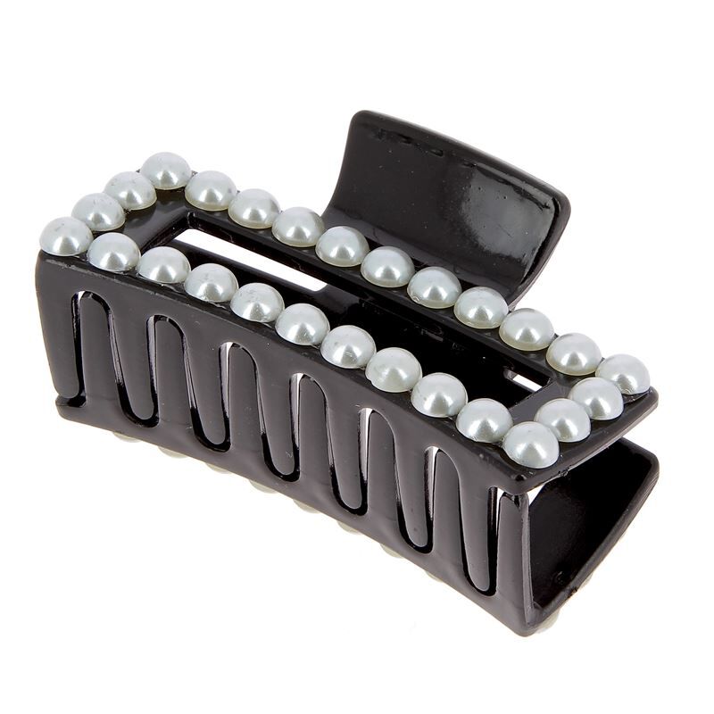 Pince croco rectangle &agrave; perles noir