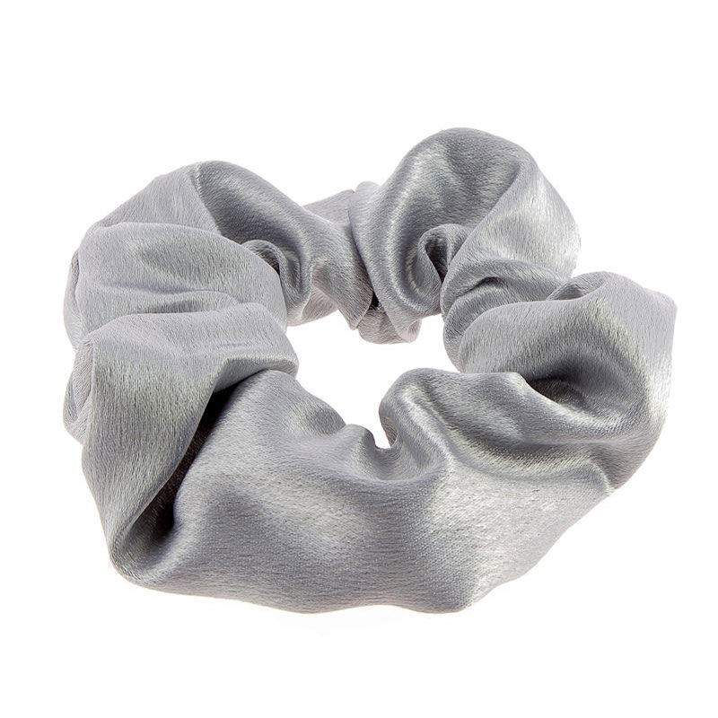 Chouchou en coton satin&eacute; gris m&eacute;tallis&eacute;