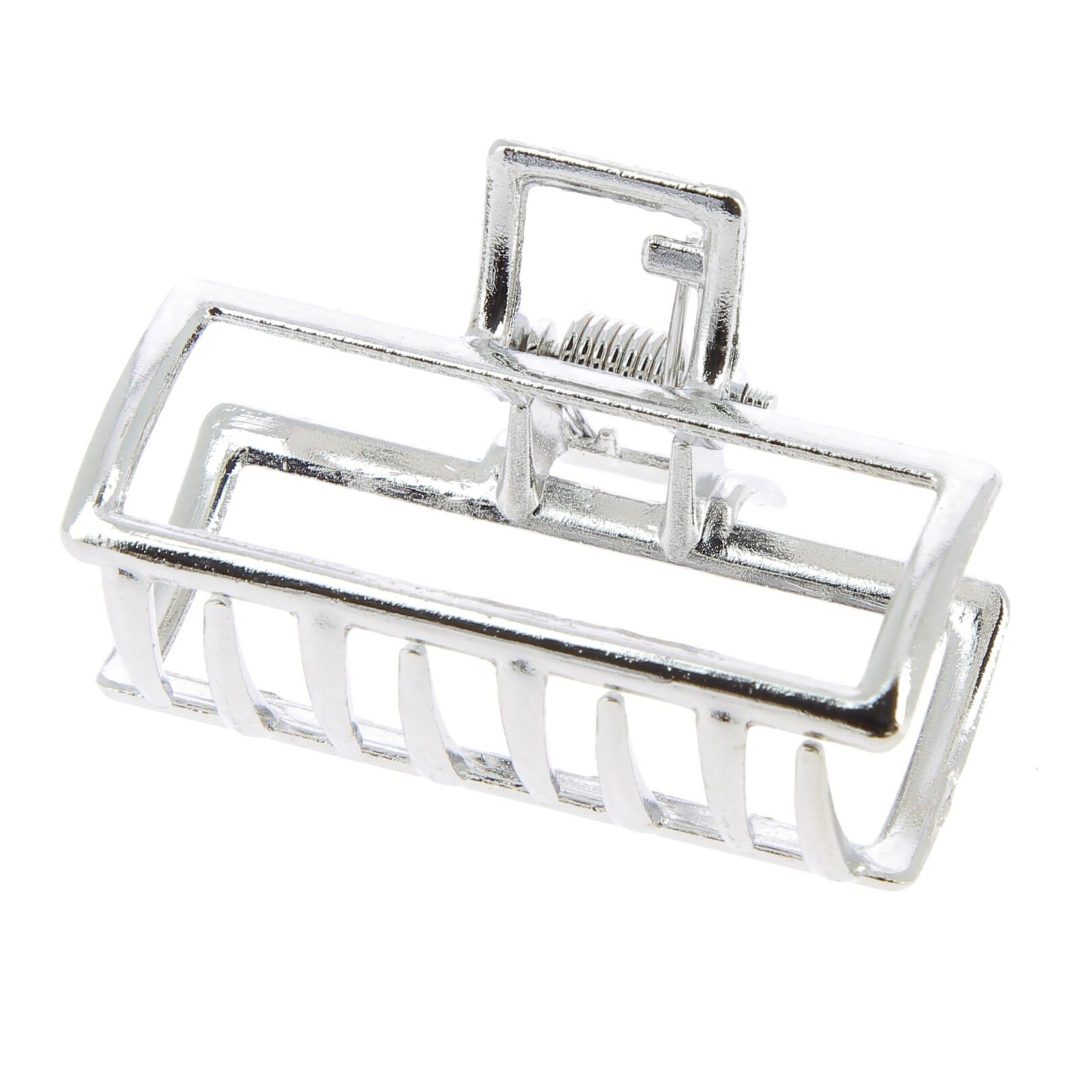 Petite pince croco m&eacute;tallique rectangle argent&eacute;e