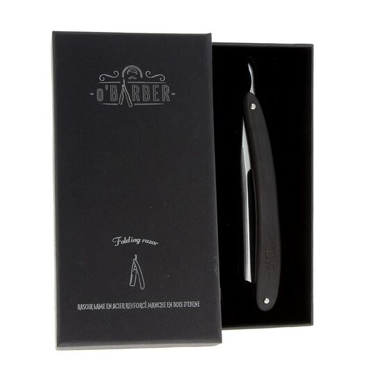 Rasoir coupe-chou manche en bois d'ébène lame acier extra dur O'Barber