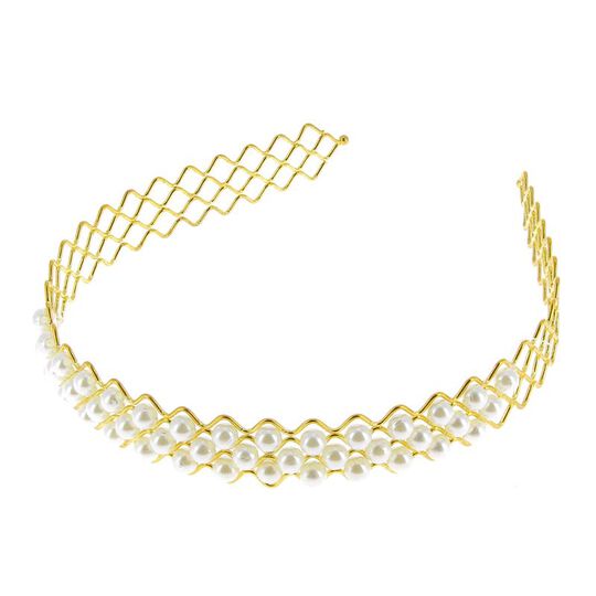 Serre-tête métallique à perles doré