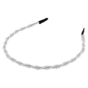 Serre-tête perles et cordon pailleté argenté