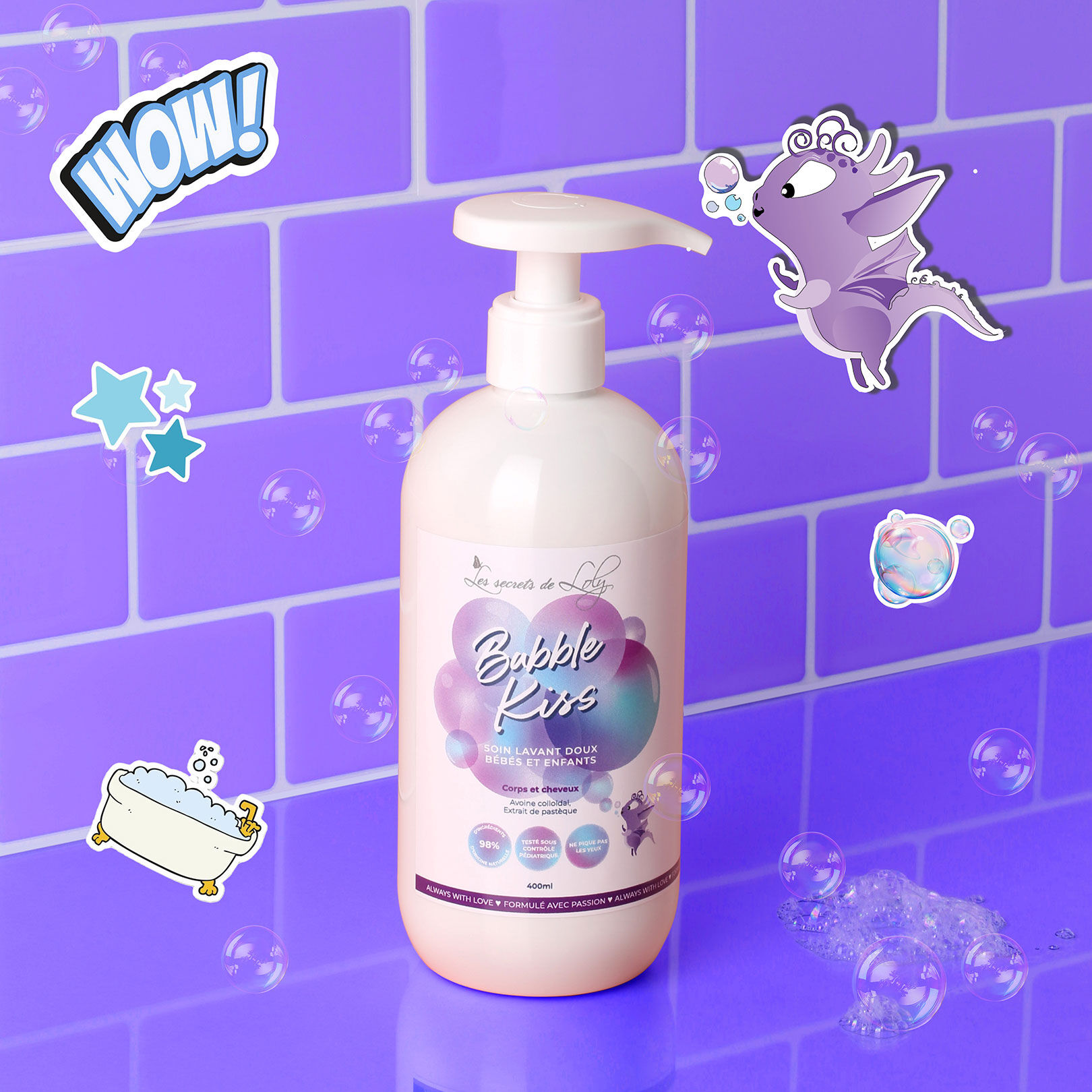 Gel lavant corps et cheveux enfant Bubble Kiss