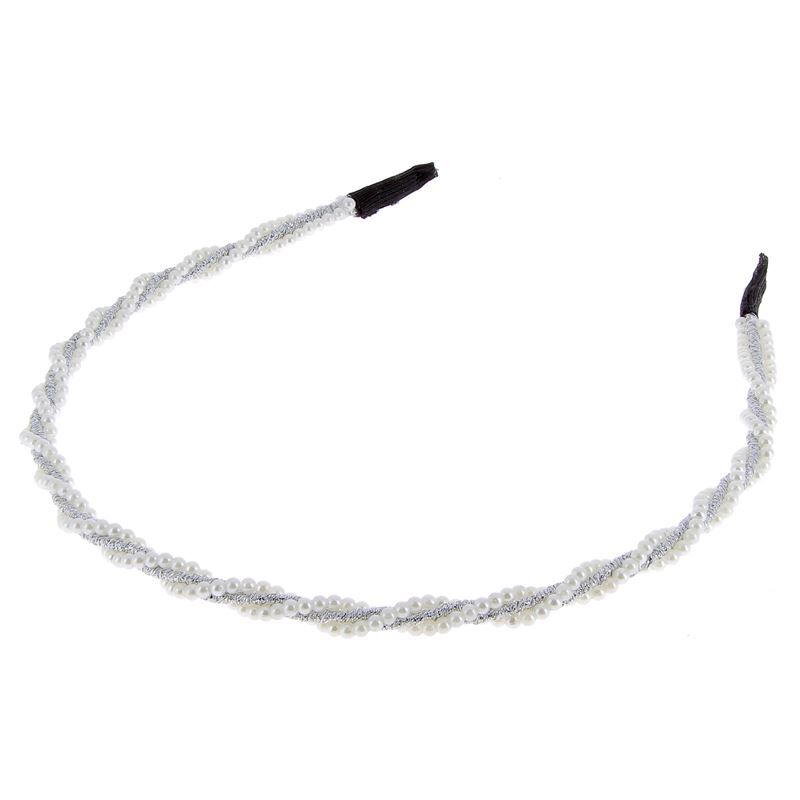 Serre-t&ecirc;te perles et cordon paillet&eacute; argent&eacute;