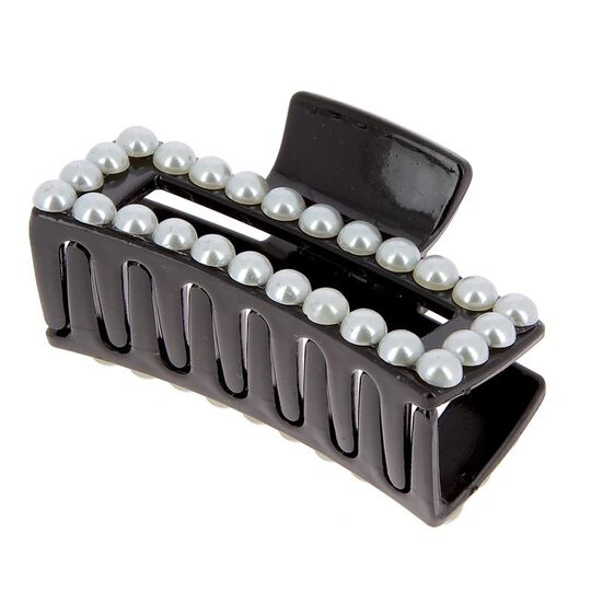 Pince croco rectangle à perles noir