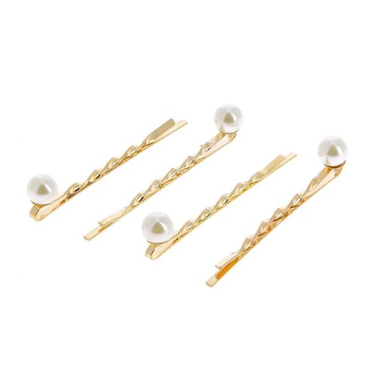 Barrettes dorées torsadée avec perles x 4