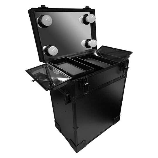 Valise 3 étages trolley à roulettes professionnelle avec miroir éclairé