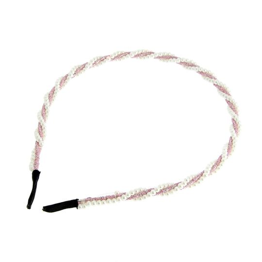 Serre-tête perles et cordon pailleté rose