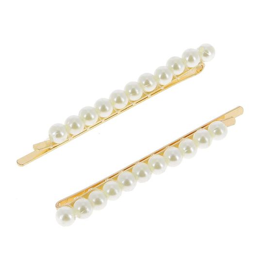 Barrettes dorées perles alignées x 2