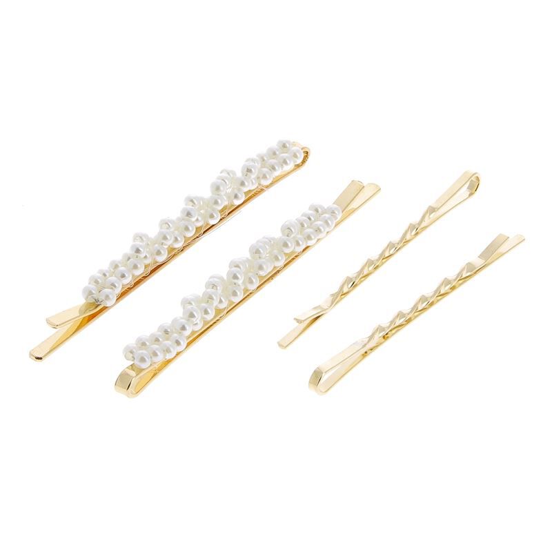 Barrettes dor&eacute;es perles et torsades x 4