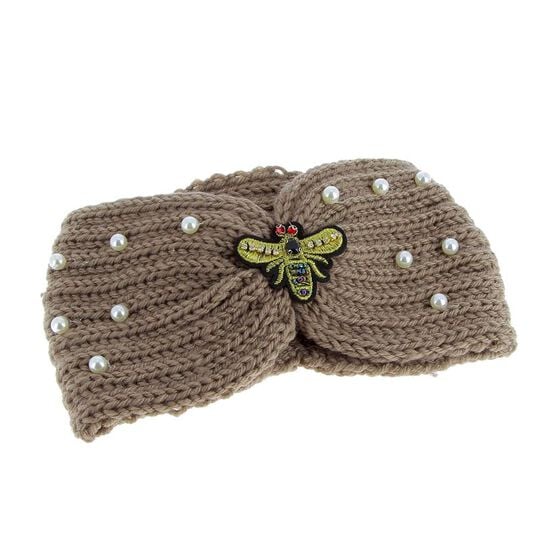 Bandeau de laine avec abeille marron