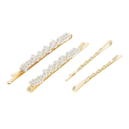 Barrettes dor&eacute;es perles et torsades x 4