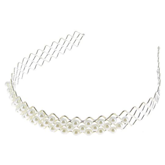 Serre-tête métallique à perles argenté