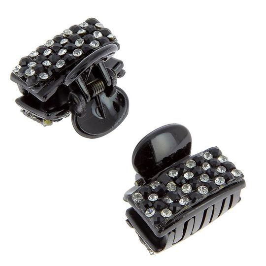 Mini pince croco strass X 2 Strass blancs et perles noires