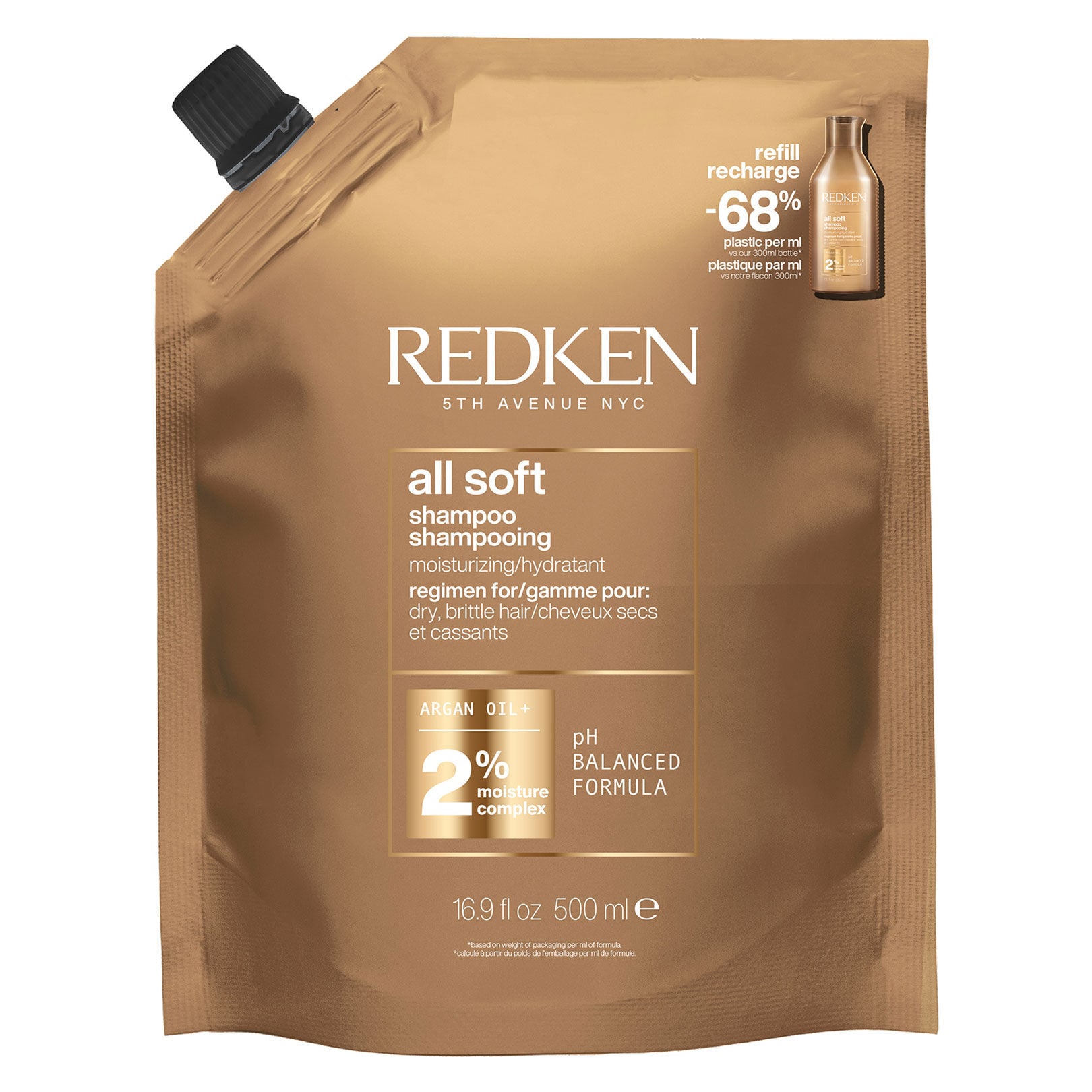 Shampooing hydratant pour cheveux secs et sensibilis&eacute;s All Soft recharge 500 ml