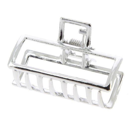 Petite pince croco métallique rectangle argentée