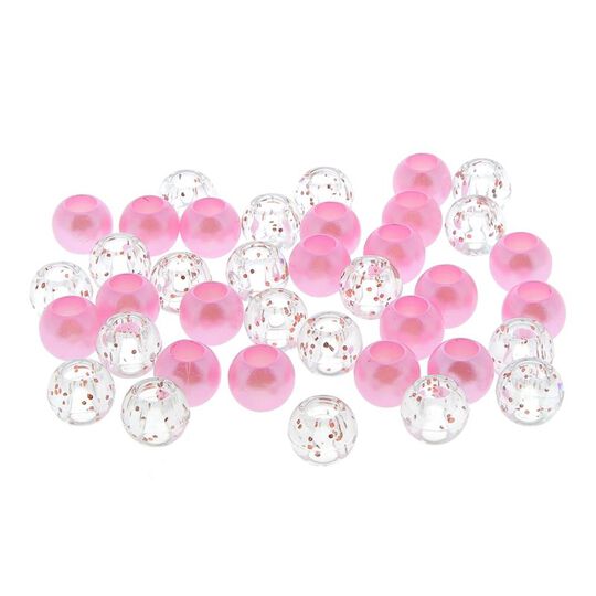 Perles cheveux roses et transparentes à paillettes roses
